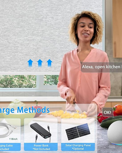 Motorized Blinds with Remote Cordless Automatic Motorized Shades Custom Blinds for Windows Smart Curtains Compatible with Alexa Google Home(Blackout Jacquard Grey,W44 x H72in)