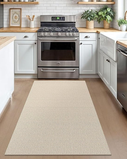 KOZYFLY Rugs for Entryway 3x5 ft Washable Area Rug Non Slip Rubber Backed Entry Rug Woven Indoor Door Mat Cotton Kitchen Rugs Floor Carpet for Entryway, Foyer, Backdoor, Ivory/Khaki