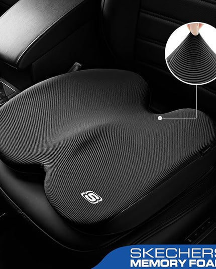 Skechers Seat Cushion, Ergonomic Memory Foam Cushion for Long Sitting Hours on Office & Home Chair, Car Seat Cushion for Sciatica, Coccyx Cushion,Black