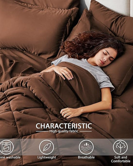 Love's cabin Twin Comforter Set Brown, 5 Pieces Twin Bed in a Bag, All Season Bedding Sets with 1 Comforter, 1 Flat Sheet, 1 Fitted Sheet, 1 Pillowcase and 1 Pillow Sham