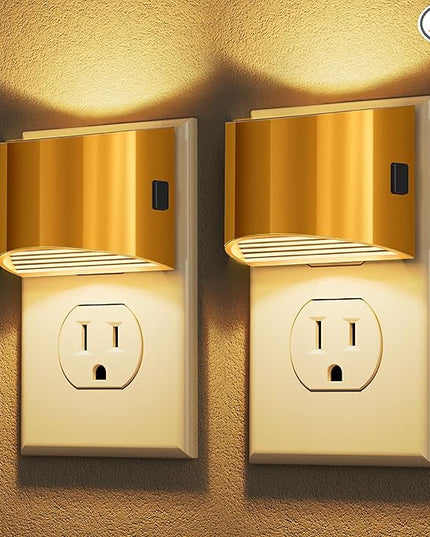 DORESshop LED Night Light[2 Pack], Golden Night Lights Plug into Wall, 3 Level Brightness Adjustable Plug in Night Light, Dusk to Dawn Sensor, Nightlights for Adults, Bedroom, Bathroom, Hallway, 3000K