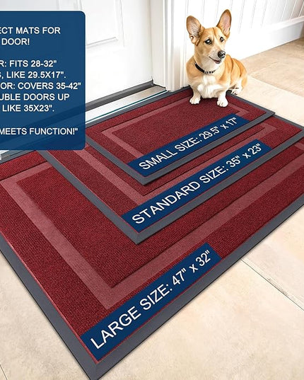 OLANLY Front Door Mat Indoor Outdoor Entrance, Waterproof All-Season, All-Weather Doormat, Sturdy Natural Rubber, Fade Resistant, Low Profile, Easy Clean Patio Porch Entryway Mat, 59x35, Wine Red
