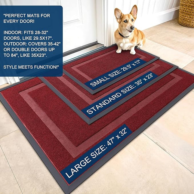 OLANLY Front Door Mat Indoor Outdoor Entrance, Waterproof All-Season, All-Weather Doormat, Sturdy Natural Rubber, Fade Resistant, Low Profile, Easy Clean Patio Porch Entryway Mat, 47x30, Wine Red