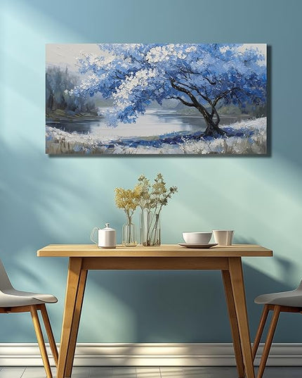 JuhaiArt Blue Wall Art White Picture Art Scenery Wall Decor Tree Wall Art Canvas for Living Room Bedroom Home Office Prints Gray Artwork 24" x 48"