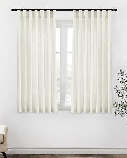 XTMYI Bathroom Window Curtains Short,Linen Cotton Sheer Boho Farmhouse Kitchen Curtains 45 Inch Length,Cream Ivory