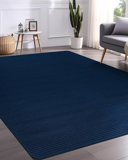 Beverly Rug Non-Slip Modern Rug 5x7 Solid Traditional Rubber Backing Machine Washable Soft Thin Indoor Area Rugs for Living Room Stain Resistant Non Shedding Casual Carpet (5 x 7 Navy Blue)