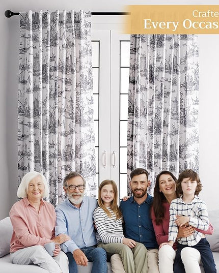 Maison d' Hermine Curtains for Living Room 100% Cotton 108 inch Length Two Panels Light Filtering Toile Curtains with Rod and Loop Pockets (Calais Paloma Grey (White Background), 50" W x 108" L)