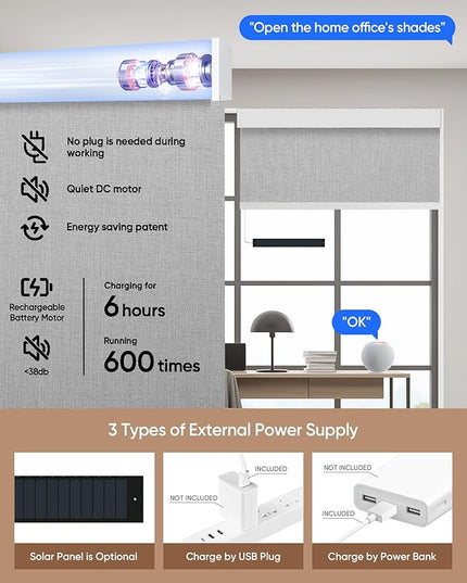 Kincmo Motorized Blinds with Remote,100% Blackout Motorized Roller Shades Work with Apple Homekit,Alexa,Google, Custom Electric Blinds with App,Voice Control (Dual Sided Grey)