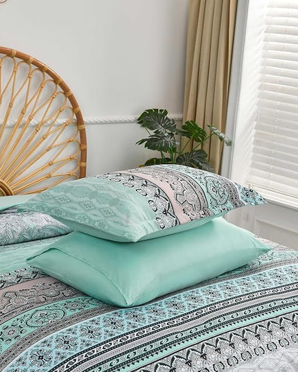 Cottolester Boho Comforter Set King Size,8 Piece Bed in a Bag Sage Green Paisley Comforter and Sheet Set,Striped Bedding Set Soft Microfiber Complete Bedding Set