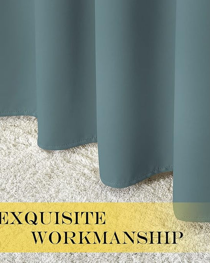 NICETOWN Blackout Greyish Blue Curtain 95 inches Long, Energy Saving Thermal Drape Grommet Sound Reducing Light Blocking Window Treatment for Bedroom, 1 Panel, W52 x L95
