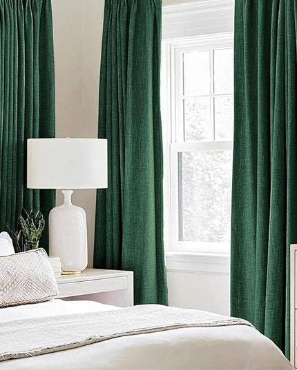 MIULEE Linen Curtains for Bedroom 100% Blackout Thermal Insulated Emerald Green Grommet Room Darkening Curtains & Drapes Christmas Decor for Living Room Nursery 52 x 90 Inch (2 Panels)