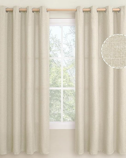 LAMIT Natural Linen Thermal Curtains for Bedroom, 72 inches Grommet Soft Thick Light Reducing Linen Curtains Window Panels for Living Room/Farmhouse, Set of 2 Panels, W52 x L72, Natural Beige