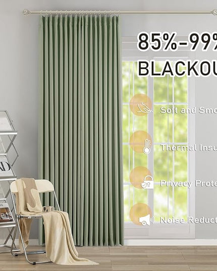 DONREN Sage Green 60 inch Wide Pinch Pleated Blackout Curtains with Hooks - 95 inch Length Room Darkening Thermal Insulated Window Curtain Panels for Patio Sliding Glass Door,Pack of 2