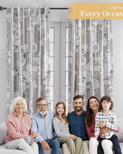Maison d' Hermine Curtains for Living Room 100% Cotton 96 inch Length One Panel Light Filtering Curtains for Bedroom Windows with Rod and Loop Pockets Drapes (Manon Grey, 50" W x 96" L)