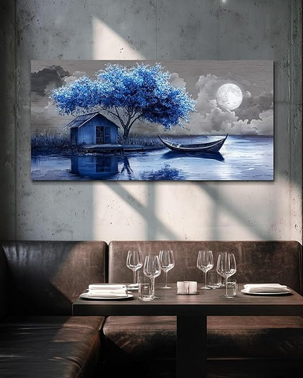 XIGUANGART Tree of Life Wall Art for Living Room Blue Tree Picture Abstract Canvas Painting Modern Nature Scenery Artwork Wall Decor for Bedroom Bathroom Office Home Decoration 20"x40" Ready to Hang