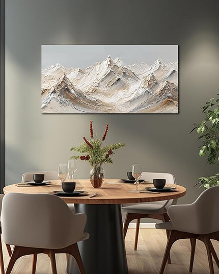 Abstract Canvas Art White Mountain Wall Art Minimalist Wall Decor Large Painting Nature Artwork for Living Room Bedroom Dining Room Office 24" x 48"
