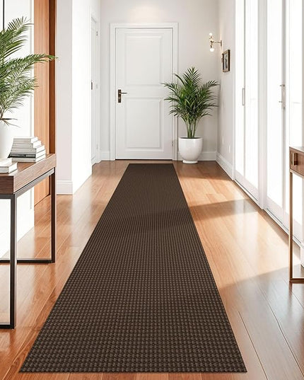 KOZYFLY Runners for Hallways 2x10 ft Washable Kitchen Runner Non Slip Rubber Backed Hallway Rugs Cotton Entryway Runner Rug Floor Carpet for Indoor Hall, Backdoor, Kitchen, Reddish Brown/Coffee
