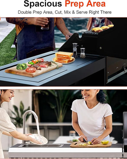 Brand-Man Outdoor Kitchen Island – 5-Burner Gas Grill & Griddle Combo with 800°C Infrared Sear Zone, Dual-Zone Cooktop, Sink & Storage, 995 sq.in Cooking Area, 67,000 BTU Stainless Steel BBQ Station