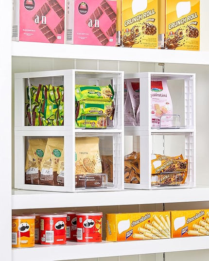 Vtopmart 4 Pack Large Stackable Storage Drawers,White,Easily Assemble Acrylic Bathroom Closet Undersink Organizers and Storage,Plastic Bins for Kitchen Cabinets,Pantry,Makeup,Medicine Organization