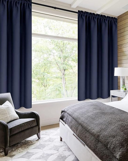 DWCN Navy Room Darkening Blackout Curtains - Thermal Insulated Privacy Energy Saving Window Curtain Drapes 38 x 54 inch Length, Set of 2 Bedroom Living Room Curtains