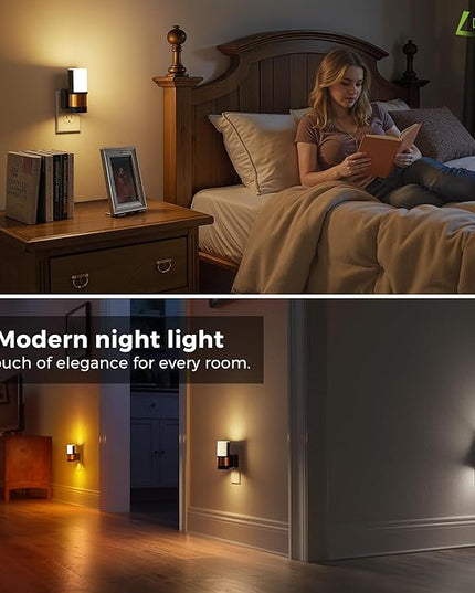 L LOHAS LED Night Lights Plug into Wall, 2 Pack, Plug in Night Light, Soft White/Cool White/Amber, Dimmable Backlit Nightlight with Light Sensor, 180° Rotatable Nightlights Plug in Wall for Hallway