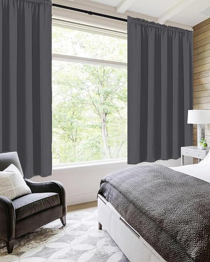 DWCN Bedroom Blackout Curtains 60 x 63 Inches Length 2 Panels Set, Solid Thermal Insulated Energy Saving Rod Pocket Window Treatment Curtains Blackout Drapes (W60 x L63 Inch, Dark Grey)