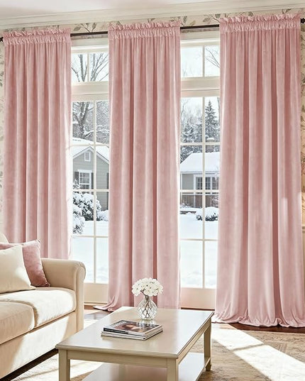 Lazzzy Velvet Blackout Curtains Thermal Insulated Room Window Drapes Super Soft Luxury Curtains for Living Room Bedroom Rod Pocket 2 Panels, Dusty Pink, 52" W x 96" L
