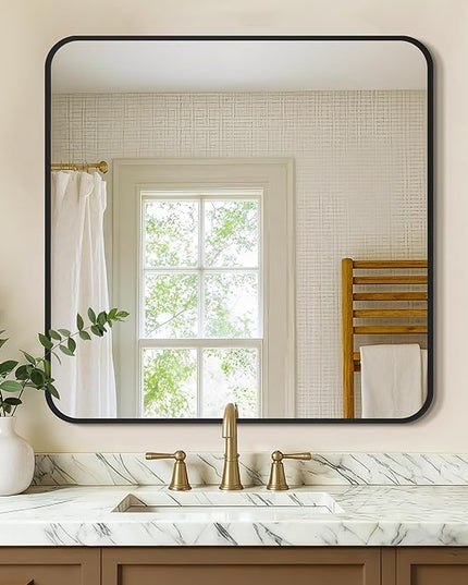 Bathroom Vanity Mirror for Wall, 30"x30" Wall Mounted Bathroom Mirror for Over Sink with Sturdy Metal Frame, Vertical or Horizontal, Living Room, Bedroom, Entryway(Black)