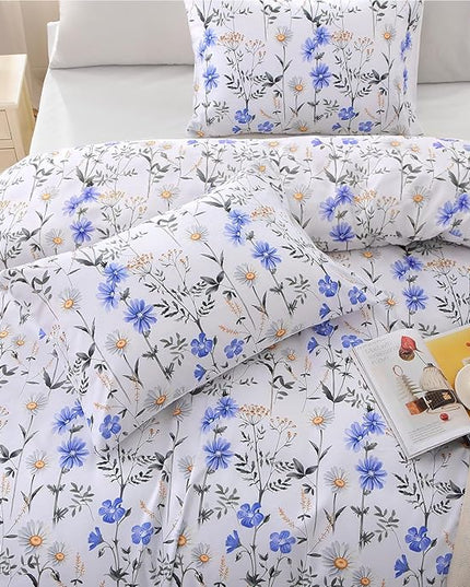 MUXHOMO Blossom Blue Bed in a Bag King 7 Pieces, King Comforter Set Reversible Botanical Flowers Design, Ultra Soft & Breathable Bedding Sets with Comforter, Sheets, Pillowcases & Shams