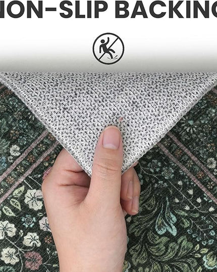 2x6 Washable Runner Rug for Hallways, Dark Green Soft Floor Modern Kitchen Rugs with Non-Slip, Non-Shedding Boho Rug for Bedroom Kitchen Porch Laundry Entryway