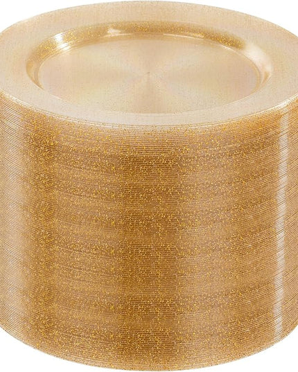 bUCLA 100PCS Gold Glitter Plastic Plates - 10.25inch Premium Plastic Glitter Disposable Dinner Plates - Ideal for Party & Thanksgiving