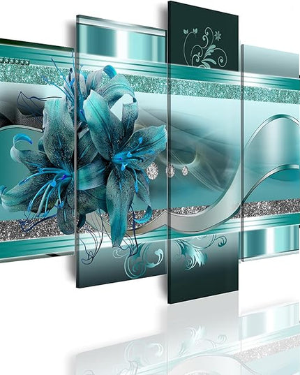 LUDUHU Extra Large Orchid Flowers Canvas Print - Abstract Turquoise Floral Wall Art Painting Decor for Home Decoration Artwork Picture Bedroom Green Floral (A,Oversize 80x40inch)