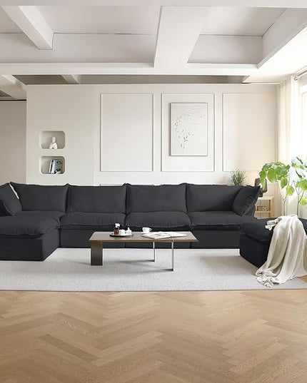 JACH U Shape Sectional Couches for Living Room, 6-Seat Modern Comfy Couch, Convertible Sectional Sofa, Sectional Sofas with Chaise Ottomans for Living Room Bedroom Office Apartment (Black)