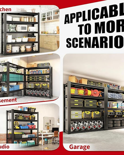 78" H Garage Shelving, Metal Storage Shelves, 3000LBS Heavy Duty Shelving, Adjustable 5 Tier Storage Rack, Industrial Utility Shelf for Garage, Warehouse, Kitchen,18" D×47.5" W×78" H, Black