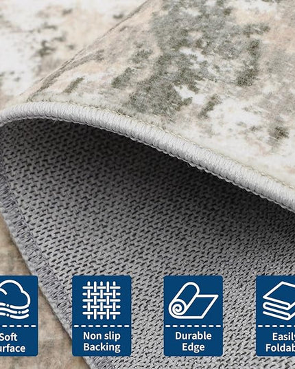 Modern Abstract Area Rug 5x7 Non Slip Non Shedding Rug Low Pile Stain Resistant for Bedroom Living Room,Grey Yellow