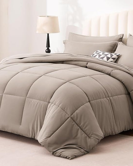 Love's cabin Full Comforter Set Light Brown, 7 Pieces Full Bed in a Bag, All Season Bedding Sets with 1 Comforter, 1 Flat Sheet, 1 Fitted Sheet, 2 Pillowcase and 2 Pillow Sham