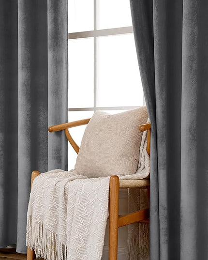 MIULEE 2 Panels Blackout Velvet Curtains Solid Soft Grommet Grey Curtains Thermal Insulated Soundproof Room Darkening Curtains/Drapes/Panels for Living Room Bedroom 52 x 72 Inch