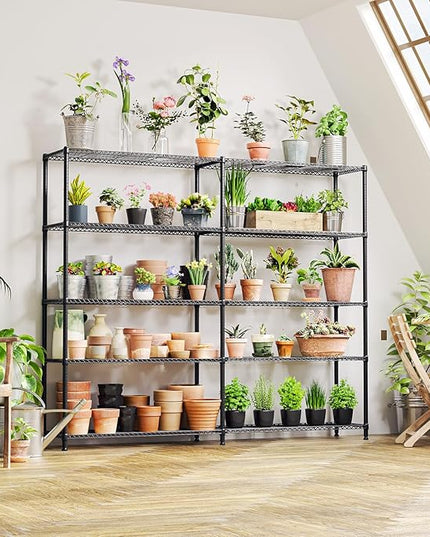 IZEUK Linked Storage Racks, DIY Adjustable Heavy Duty Metal Shelving Unit for Corner, Ideal for Kitchen, Garage, Warehouse, and Garden (Black, 15.7" D x 33.5" W x 70.5" H, 1433 lbs Capacity)