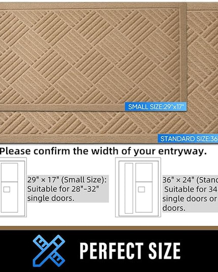 PLEASOR Front Door Mat Outside Entrance, Dirt Resistant and Absorbent Welcome Door Mat Outdoor Indoor, Sturdy Non-Slip Backing Entry Mat, Fade Resistant, Low Profile Doormat for Entryway, 29x17, Beige