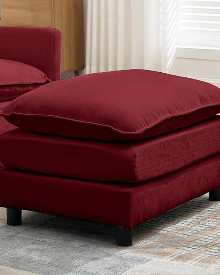 SZLIZCCC 56.3''D Oversized Chaise Lounge Chair Indoor, Comfy Chenille Upholstered Sofa Chair with Ottoman, Deep Seat Single Sofa Couch with 1 Pillow for Living Room(Wine red, 56.3''-Single)