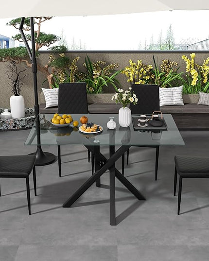 51.18 Inch Glass Dining Table, Rectangular Kitchen Glass Table for 4 People, Modern Dining Room Table for Dinner Kitchen Dining Room(Black)