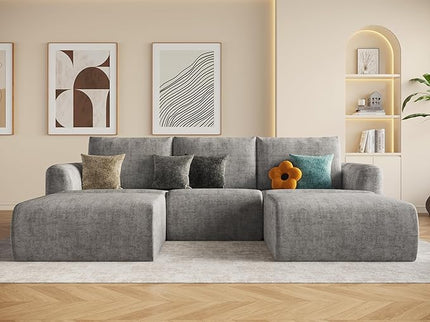 EASE MOOSE Cloud Couch Sectional Sofa, Large U-Shaped Oversized Modular Couch for Living Room, Minimalist Boneless Couches with Ottoman, 5-Seat Deep Sofas for Bedroom, Chenille (Light Grey)