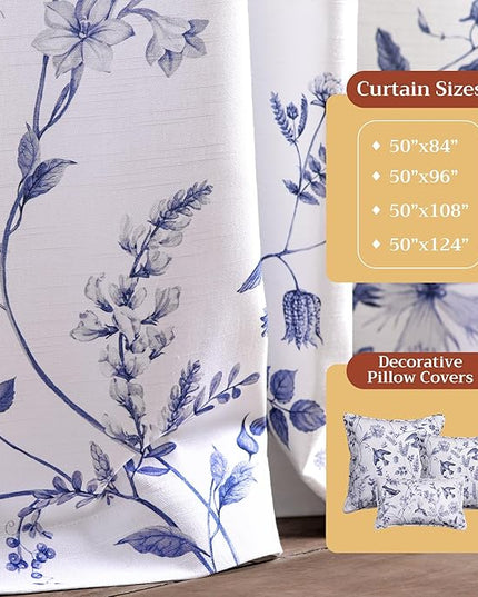 Maison d' Hermine Curtains for Living Room 100% Cotton 96 inch Length One Panel Light Filtering Curtains for Bedroom Windows with Rod and Loop Pockets Drapes (Neo Ipomee White, 50" W x 96" L)