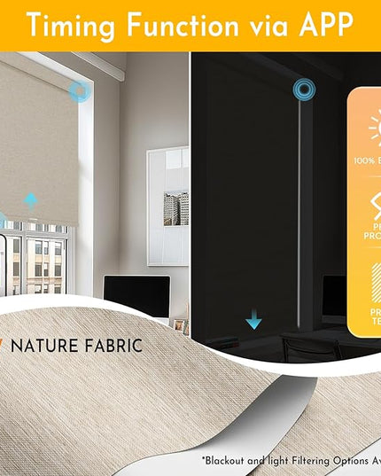 Persilux Smart Motorized Blinds with Remote, No Drill Automatic Roller Shades for Indoor Windows, Blackout Linen Fabric, Electric Blinds for Windows, Nature Khaki C153BO-3, Custom Size