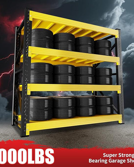 4000LBS Garage Shelving 48" W Garage Shelving Heavy Duty 4-Tier Metal Storage Shelves Adjustable Shelf Unit Storage Rack for Basement Supermarket Warehouse 48" W x 24" D x 78" H Yellow