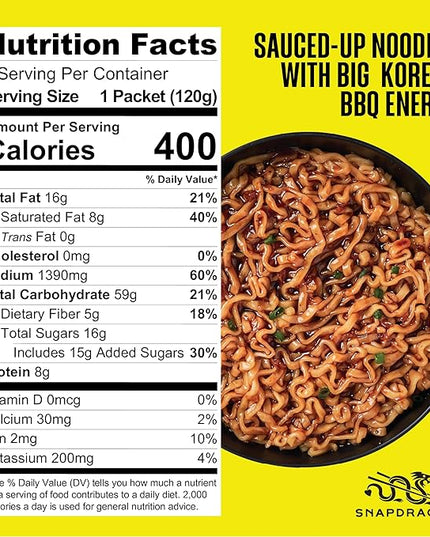 Snapdragon Saucy Instant Noodles with Korean BBQ Slurpable Sauce - Quick Meal, Snack, and Lunch. 12-Pack Microwave Noodles for Cup, Bowl, Ramen or Asian Stir Fry