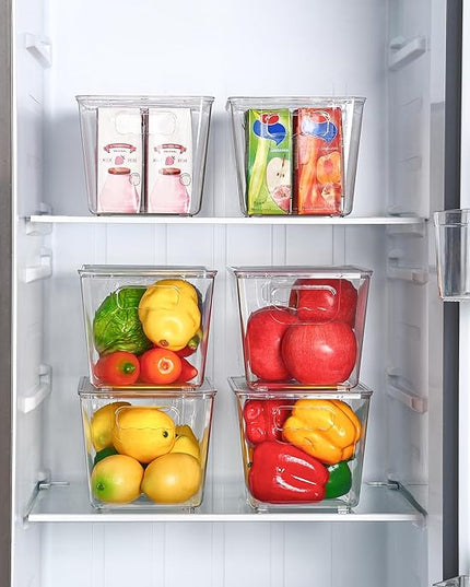 Vtopmart 6 Pack Clear Stackable Storage Bins with Lids, Medium Plastic Containers with Handle for Pantry Organizer and Storage,Perfect for Kitchen,Fridge,Cabinet, Closet,Bathroom Organization