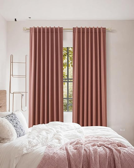 Guken Blackout Curtains 63 Inch Length 2 Panels Set for Living Room Bedroom Back Tab Thermal Insulated 100% Black Out Linen Drapes Room Darkening Window Curtains 63 Inches Long,Dusty Rose