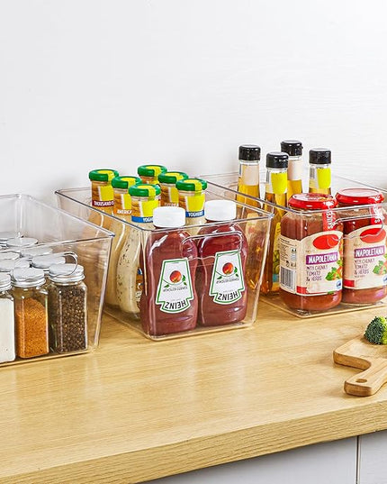 YIHONG Clear Plastic Storage Bins, 8 Pack Pantry Organizer Bins with Handle for Kitchen, Freezer,Cabinet,Closet Organization and Storage