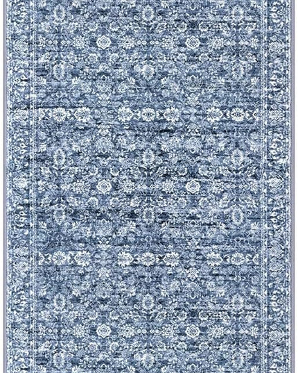 2.6x10 Runner Washable Rug for Kitchen, Blue Soft Classic Runner with Non-Slip, Non-Shedding Distressed Floral Rug for Hallways Entryway Bedroom Bathroom Laundry Indoor